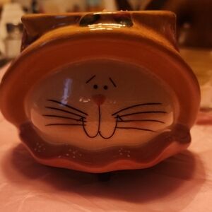 Whimsical Cat Candle Holder - Orange and Cream